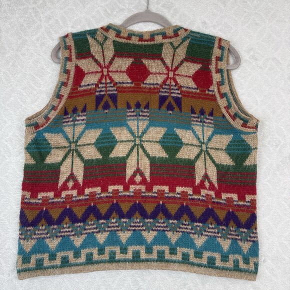 Vtg Knit Sweater Vest Women M Multicolor Nordic Southwest Aztec Cabin Cozy Ranch - Picture 4 of 9